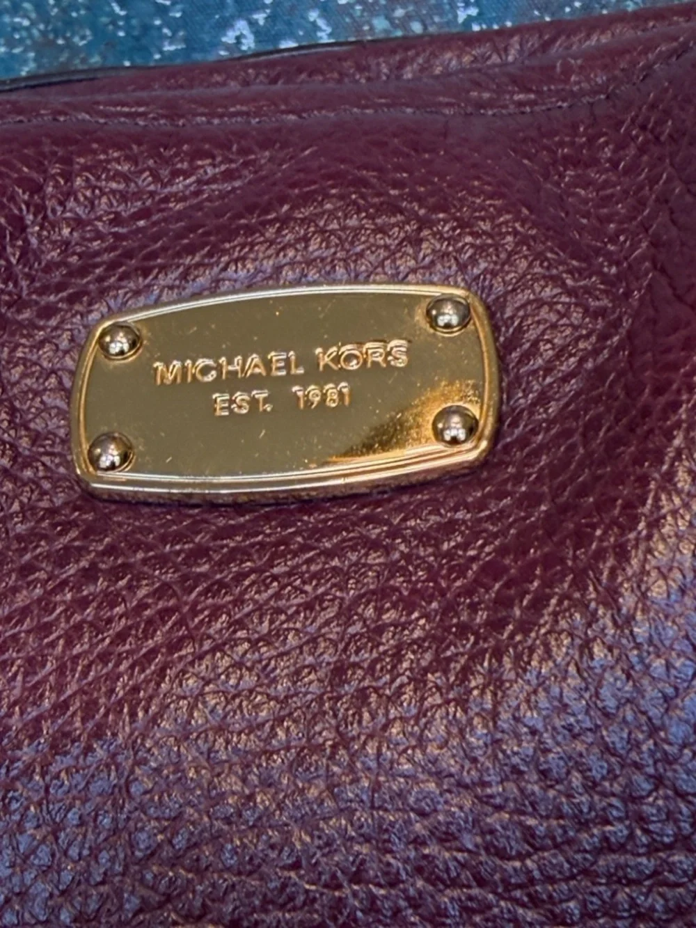 Michael Michael Kors Y2K Pebbled Leather Satchel Crossbody Purple/Gold (GUC) - Picture 7 of 17
